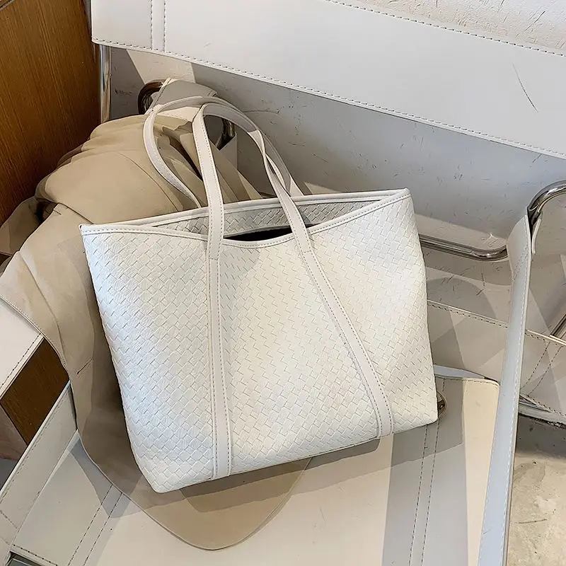 

Fashion Weave Pattern Top Handle Bags Shoulder Strap Women Bag PU Leather White Ladies Hand bags