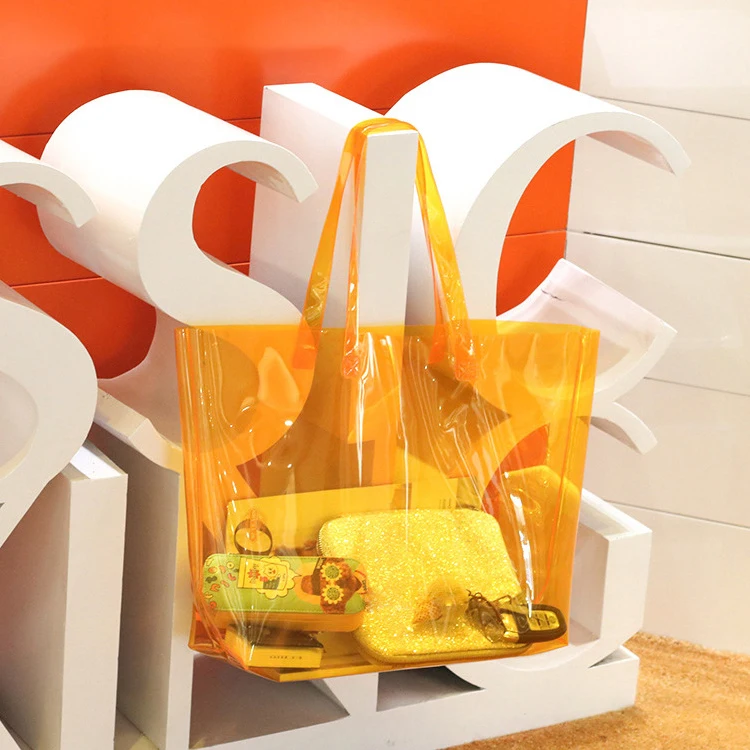

eco pvc custom color beach swim bag orange tote transparent plastic handbag