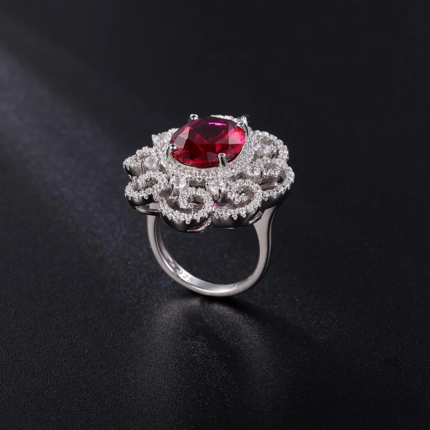 Abiding Fancy Luxurious Big Flower Ring Silver 925