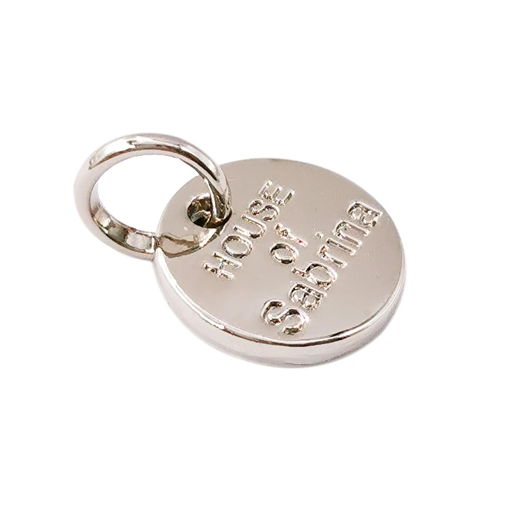 

Quan zhou engraved small round shape logo custom metal charm pendant jewelry tags