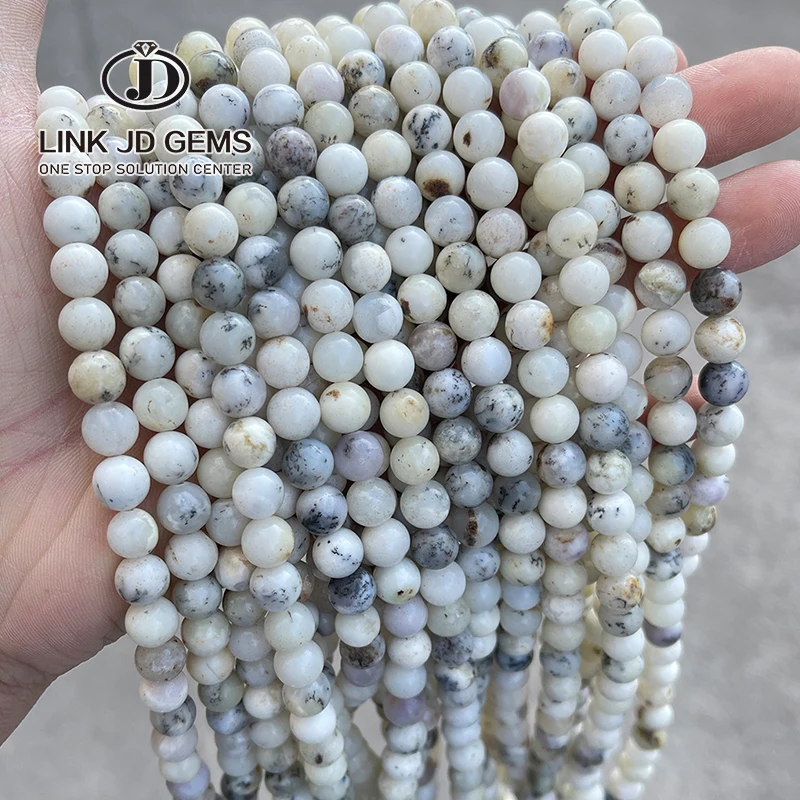 

JD Wholesale 6mm 8mm Natural White Australian Opal Round Loose Beads For Jewelry Making DIY Fashion Bracelet
