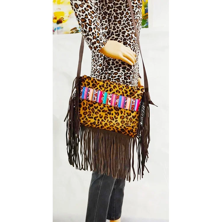 

2021 OEM Women Daily Handbag Serape Leopard Tassel PU Crossbody Bags, 4 colors