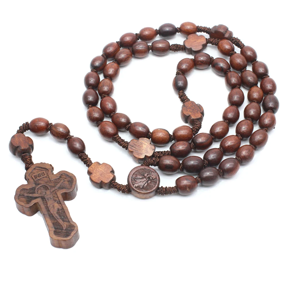 

Wooden Bead Necklaces Church Prayer Beads Wooden Crucifix Pendant for Christian Religious Gift, More