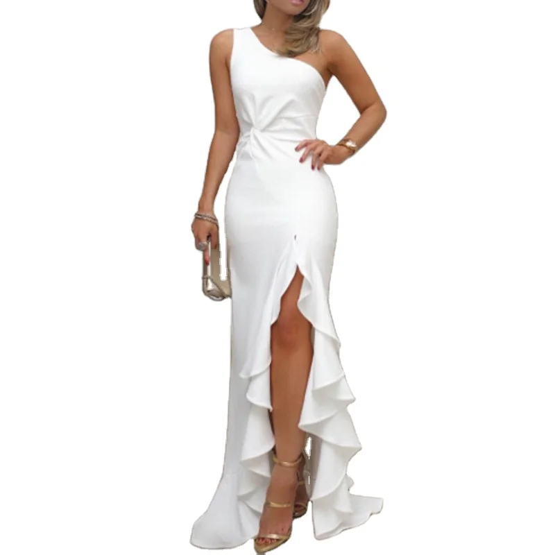 

2023 New sleeveless one shoulder sexy slit PROM evening dress