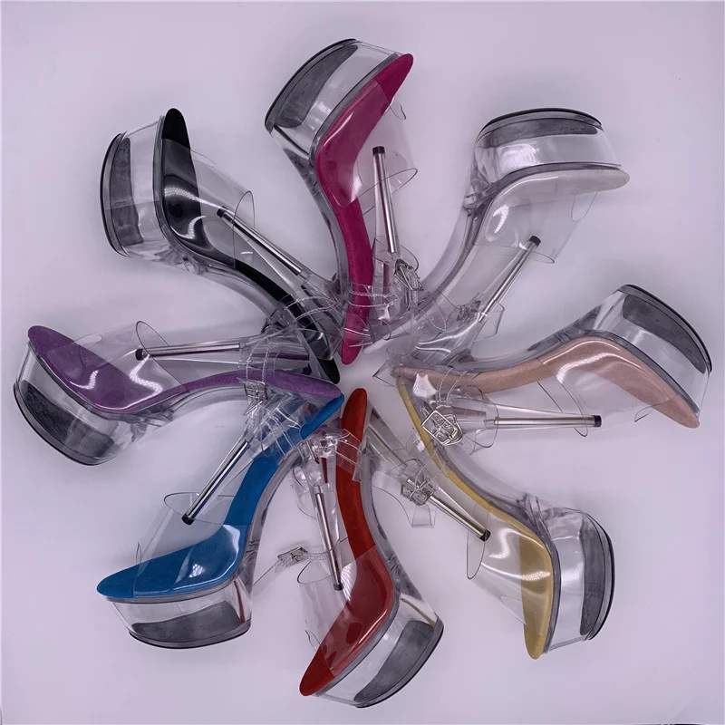 

Fishmouth 2018 15cm transparent PVC crystal girl slippers 5 inches unusual heels, Colors