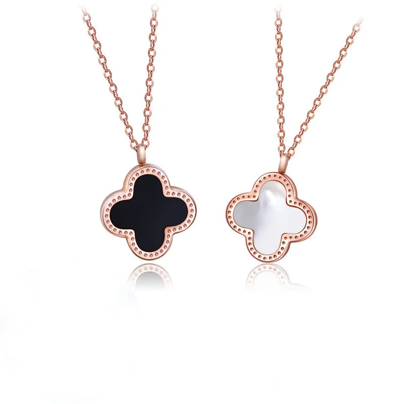 

18k Rose Gold Titanium Steel Non-fading Jewelry Popular Clavicle Chain Korean Simple Double-sided Four-leaf Clover Necklace, Picture