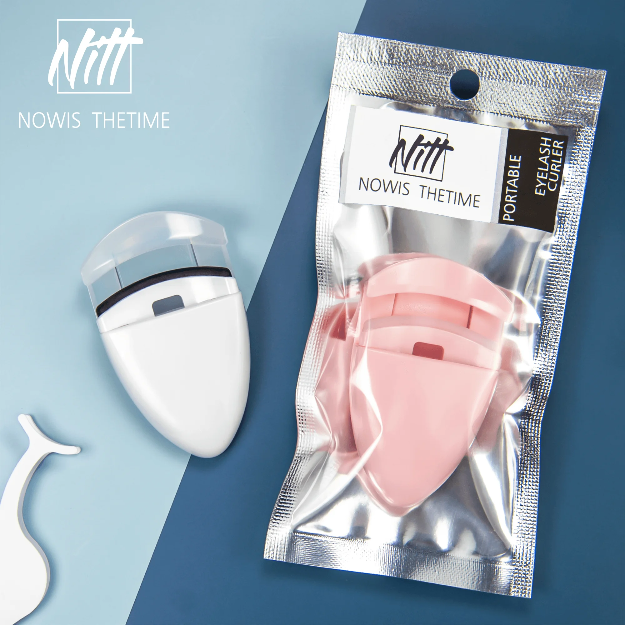 

Portable Mini Pink White Plastic Eyelash Curler with package, White, pink