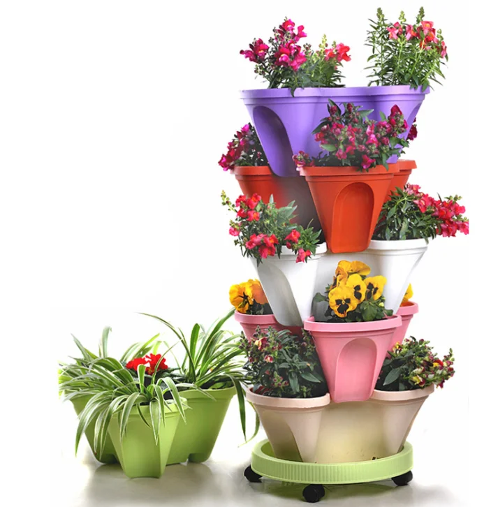 

Quality plastic vertical stackable planters garden flower pots planter plant strawberry pot, Customized