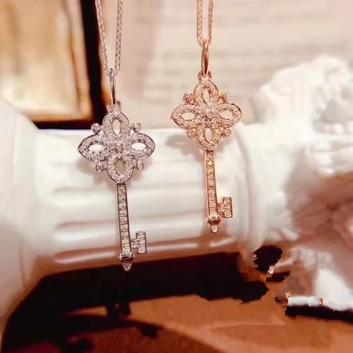 

Crystal Vintage Key Pendant 14k Gold Plating Necklace Women Light Luxury Temperament Dress Jewelry, Customized color