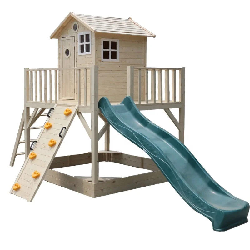 

outdoor kids cabin cottage house Wooden Children Playhouse with Slide, Nature or customization