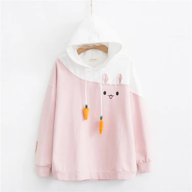 

Carol&Frangrance Animal Lovely Pullover Patchwork Kawaii Rabbit Sweatshirt Cute Hoodie For Women Pink Black