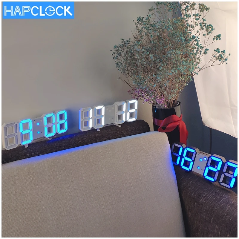 

Alarm acrylic digital decorate 3D led modern simple rustic wall clock, White