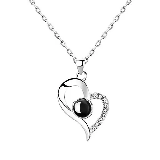 

S925 Sterling Silver Gold Jewelry Love Projection Necklaces In 100 Languages Clavicle Chain Wedding Party Pendant Wholesale