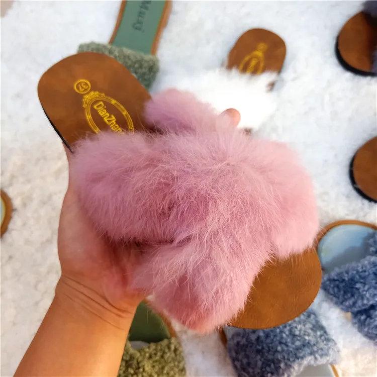 

Ladies faux fur fashion fluffy faux fur lady slippers warm and soft furry faux fur slippers spot shoes