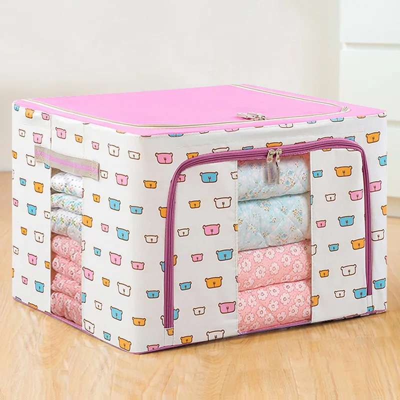 

Large clothing box organizer transparent steel frame waterproof and moisture proof Oxford cloth quilt storage box