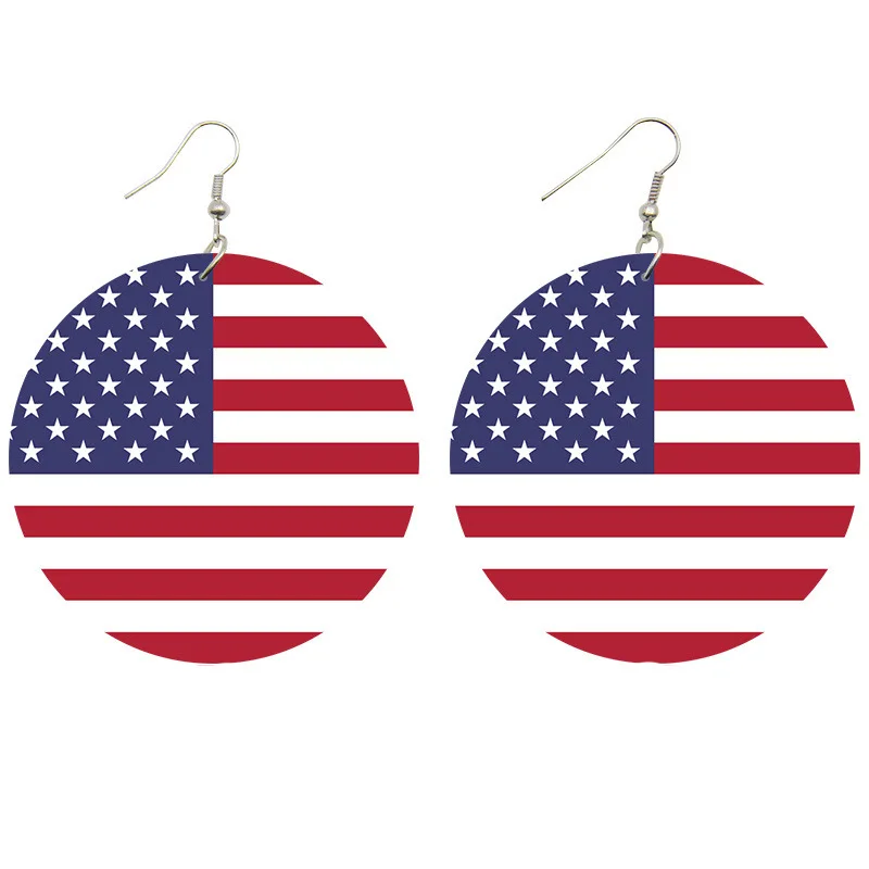 

Trendy Printed National Flags Wood Drop Earrings Africa America Europe Country Photos Jewelry For Women Gifts, As photo