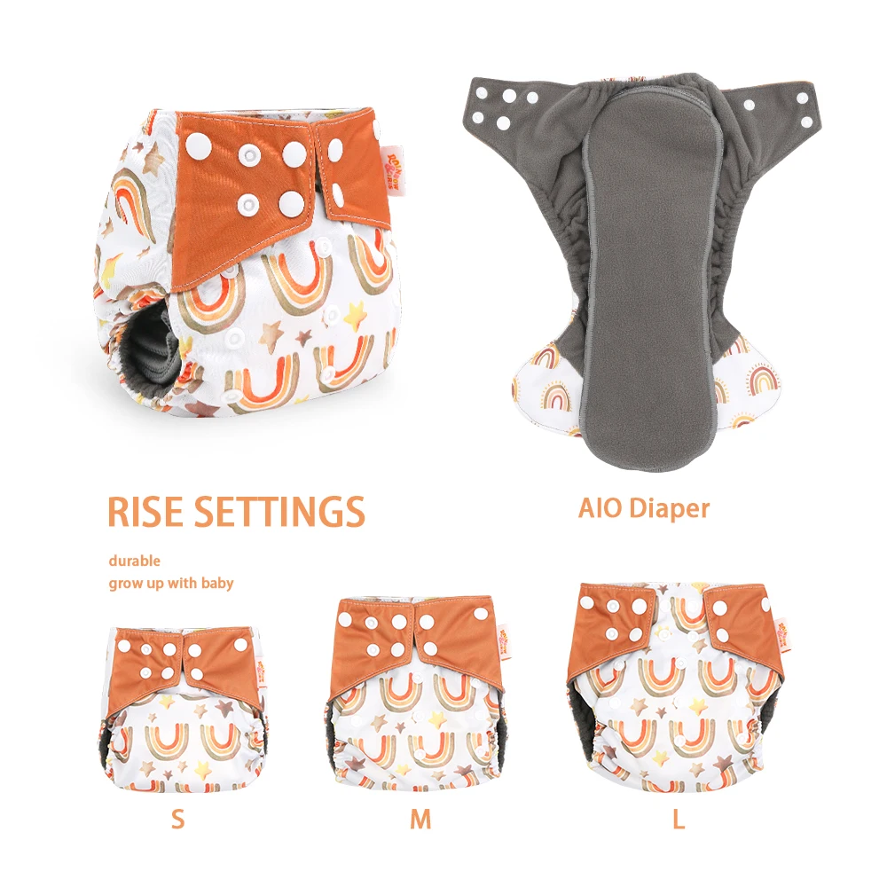 

Factory Stock AIO Bamboo Charcoal Baby Cloth Diaper Heavy Wetter Leaking Guard with Digital Print Fit 3-12kg, Printed color