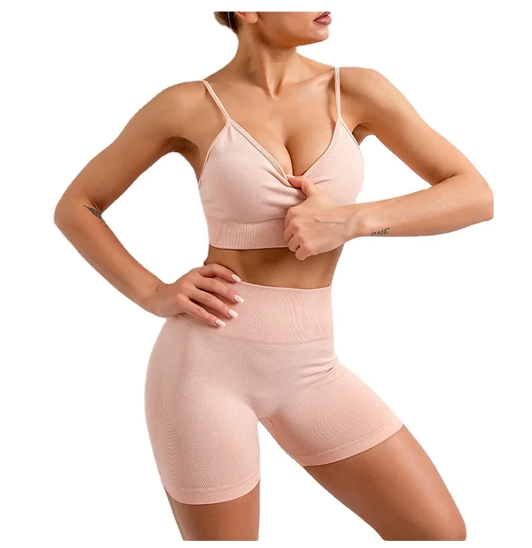 

New Quick-dry Yoga Suit Tank Top And Shorts Set Seamless Sports Running Fitness Bra Set