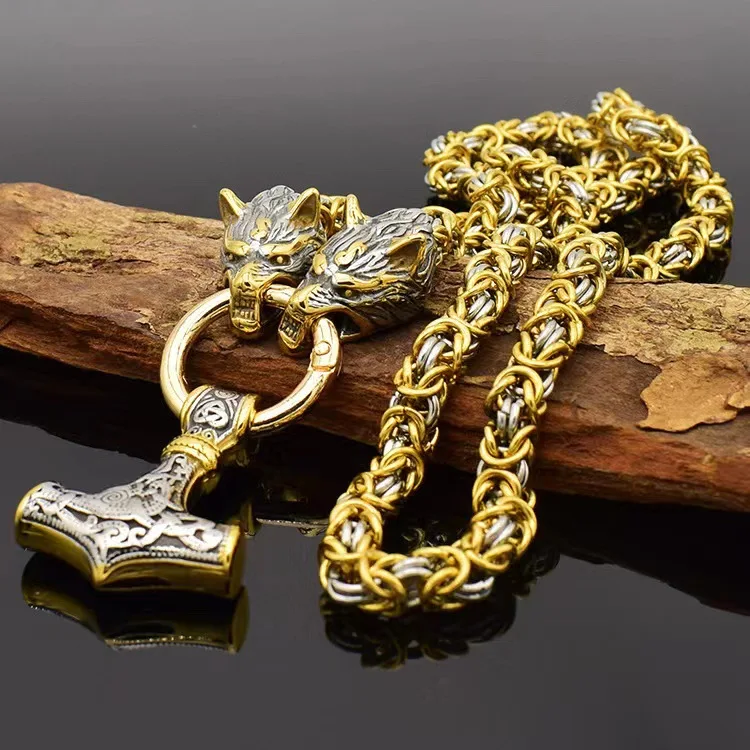 

Wholesale Men Viking Retro thor's hammer necklace 70 cm Stainless Steel Men Pendant Gold Mjolnir Thor Hammer Necklace For Men