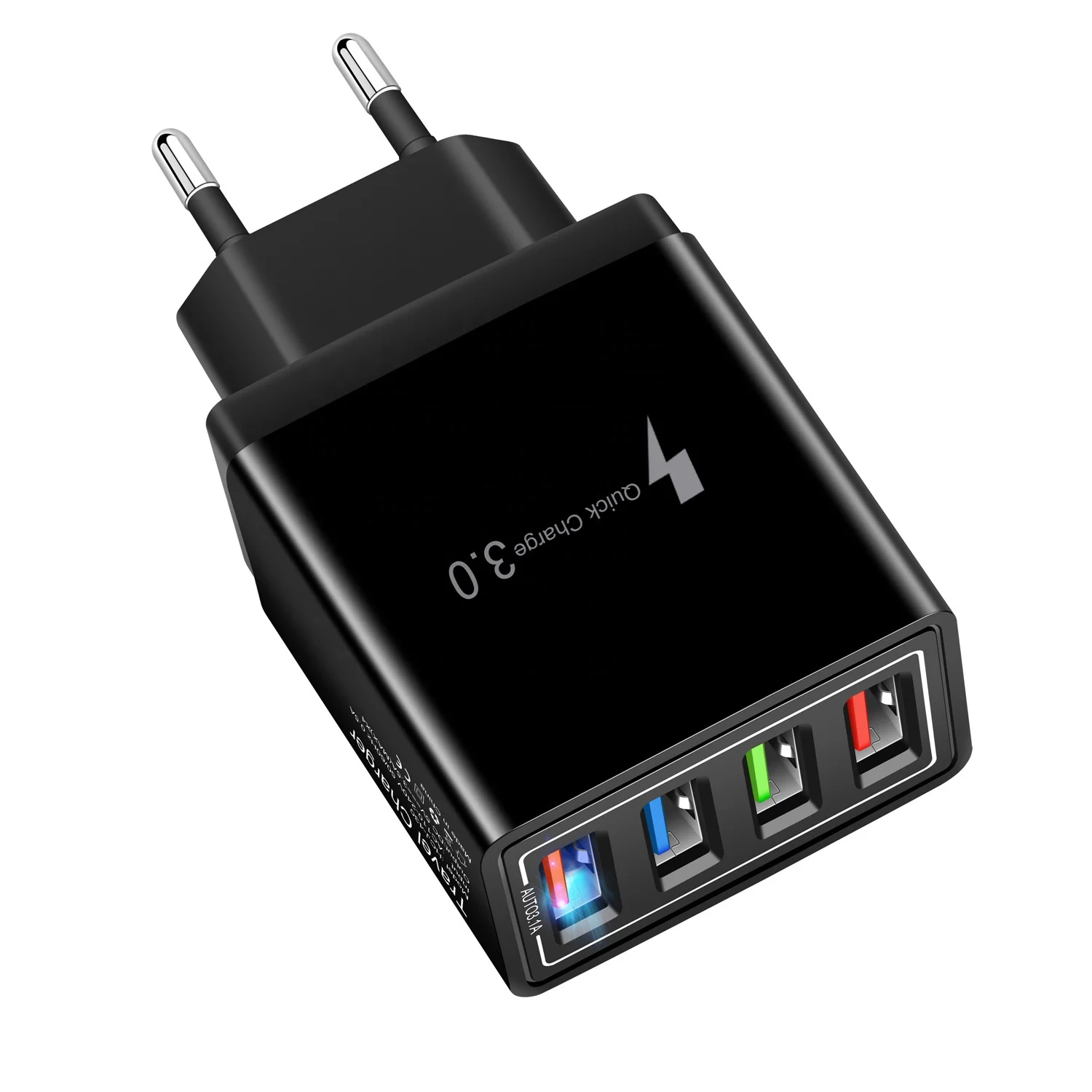 

Drogon US EU UK Plug QC3.0 Fast Charging 4 Port 5V USB Power Adapter Desktop Wall Charger, Black, blue, cyan, orange, white, red, green