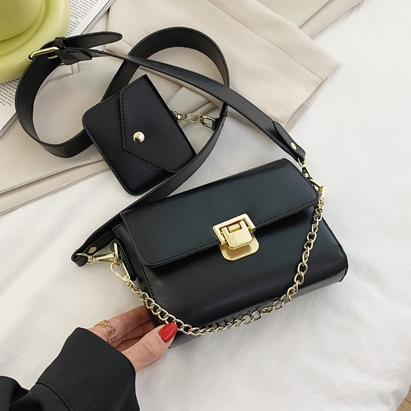 

2 Pcs/set Small Trendy Women Purse Set PU Leather Ladies Hand Bag 2021 Flap Chain Shoulder Handbags