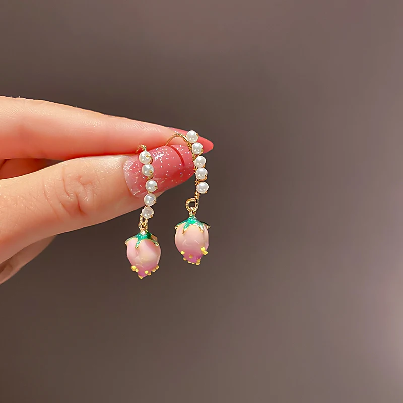 

trendy fashion pearl peach little girls fruit earrings