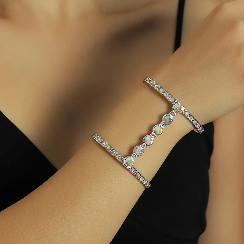 

Weihao Hot Selling Exaggerated Atmospheric Metal Bracelet Symphony Zircon Geometric H-shaped Bracelet, As picture show