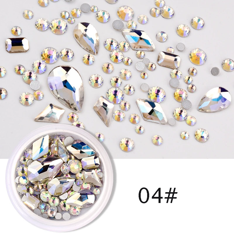 

Hot Sale Glitter 3D Rhinestones Ab Flat Back Shiny Stones Nail Art Decorations Mixed Size Nail Gems Crystal Strass Rhinestone