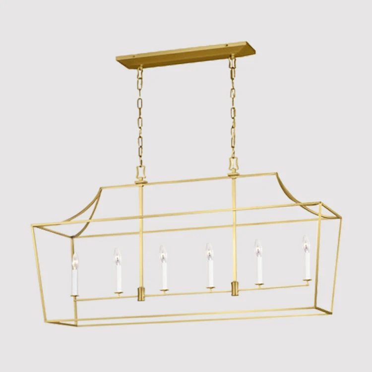 Cheap Fast Delivery Brass Painting Rectangular Iron Cage Pendant Light for Kitchen