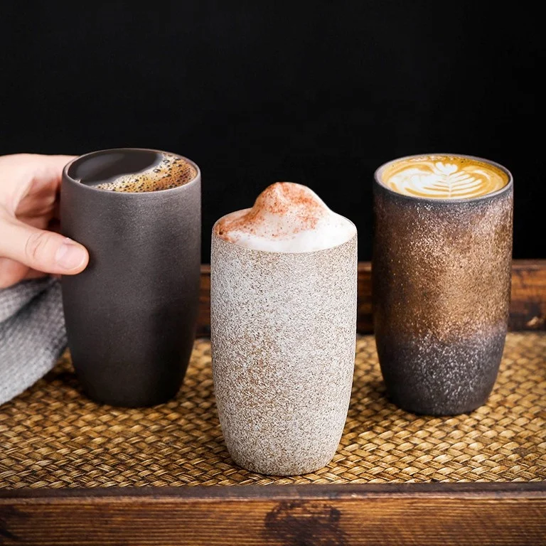 

Retro pottery espresso arabic ceramic coffee tea cups household water latte cup, 3colors