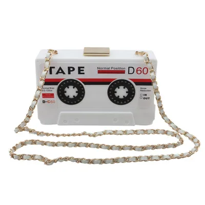 

New handbags party magnetic cassette tape radio shape luxury clutch evening bags women lady designer clear purses and handbags, Black,clear,white
