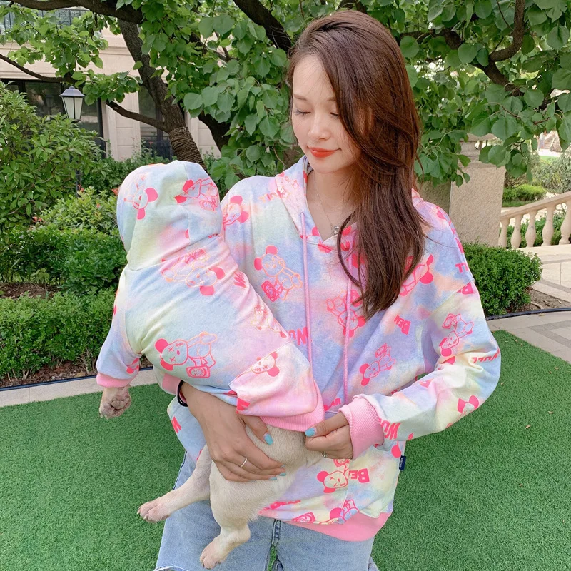

Designer Dog Clothes Wholesale Spring&Autumn New Cat Pet Hooded Tie-dye Sweater Korean Dog Two-legged Clothes