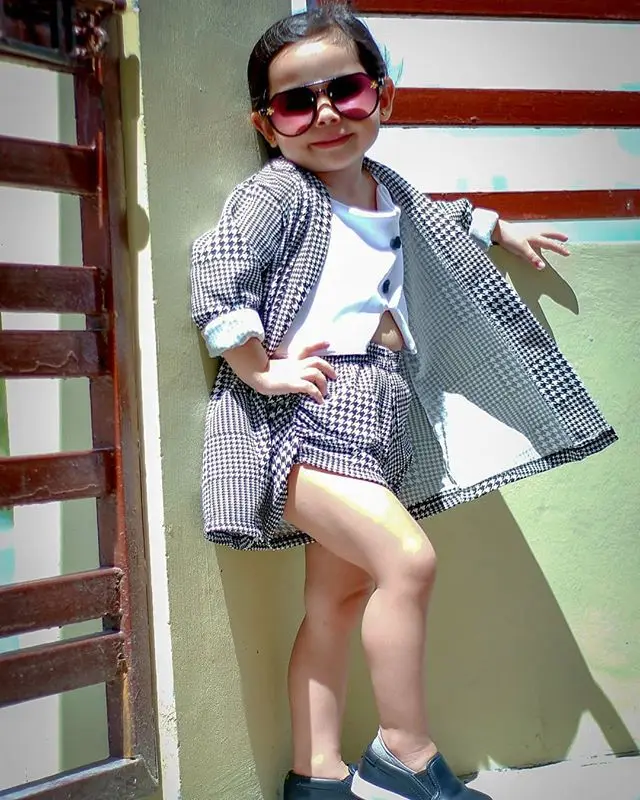 

Toddler Kid Baby Girl Plaid Clothes set Long Sleeve Outwear Coat +Vest Tank Top +Shorts Formal Outfits