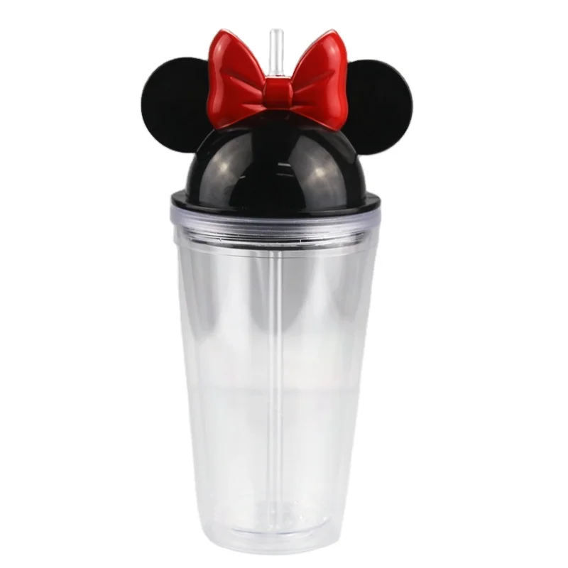 

Homefish OEM Cute Style 450ml Mickey Lid Double Wall Acrylic Plastic Insulated Travel Tumblers Minnie Tumbler With Straw For Kid, Customized color
