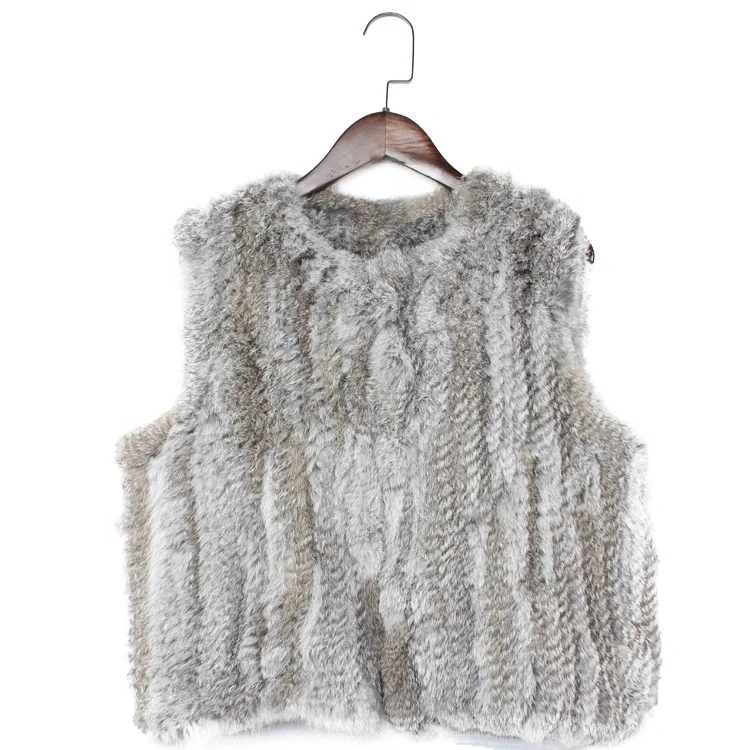 
Wholesale Factory Short Girl Fur Gilet For Winter Knitted Real Rabbit Fur Vest 