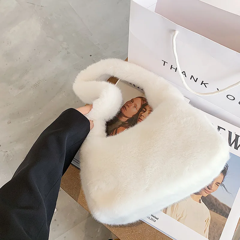 

2021 Winter Hot Selling Large Capacity Crossbody Shoulder Tote Bag Faux Fur Purses and Handbags for Women, 5 colors