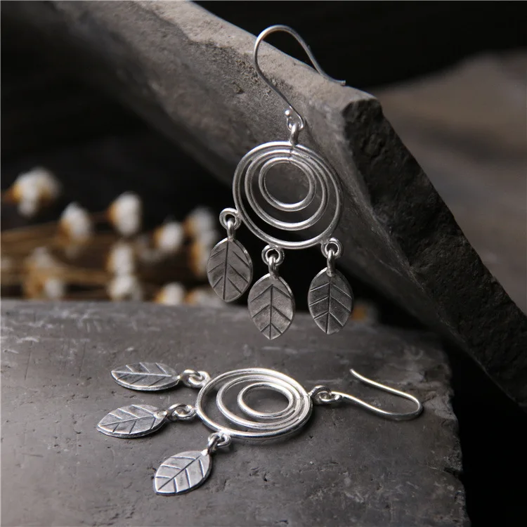 

Sterling Silver 925 Drop Earrings for Women Retro Multi-circle Earrings Exaggerated Ethnic Style Big Earrings Female Jewelry