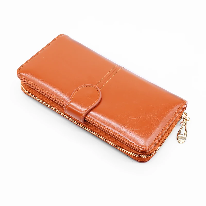 

Fashion custom long zipper purses oilwax genuine leather wallet for women, Customized colors