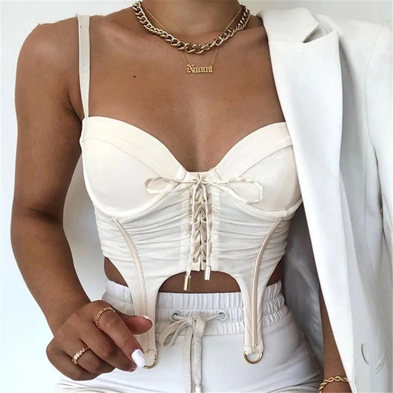 

fashionable sleeveless vest pleated straps sexy umbilical strap top women, Picture