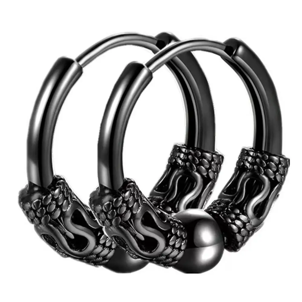 

Hip Hop Stainless Steel Jewelry Dragon Claw Ball Black Plated Chunky Men Small Huggie Vintage Hoop Earrings