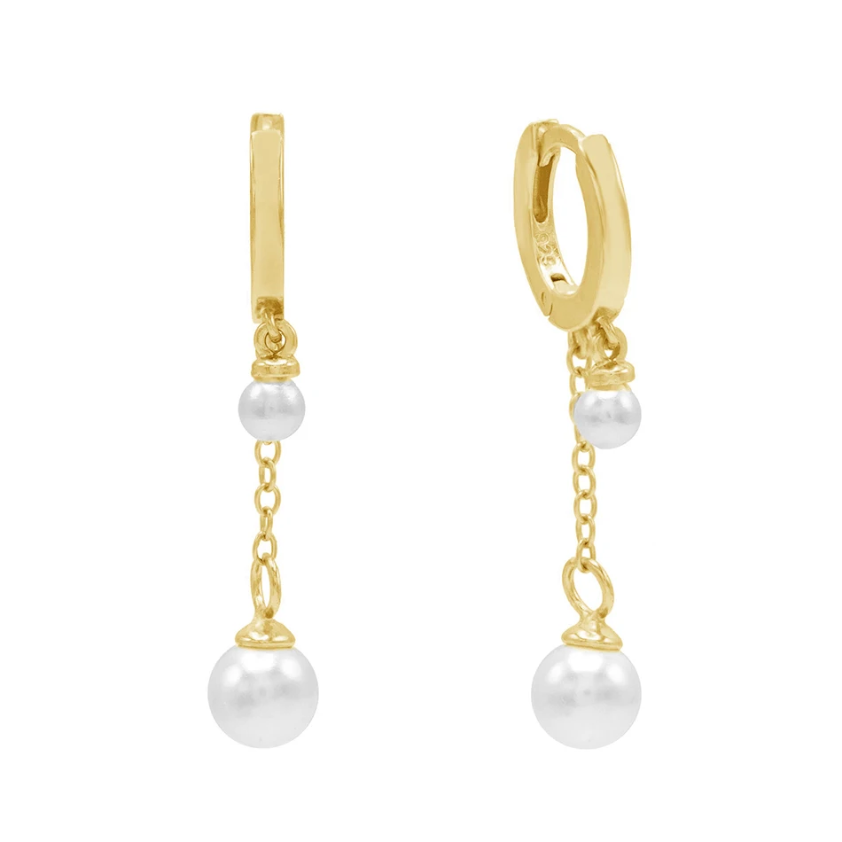

fashion 18k gold plated link earrings noble 925 sterling silver trendy pearl pendant hoop earrings for women charming gift