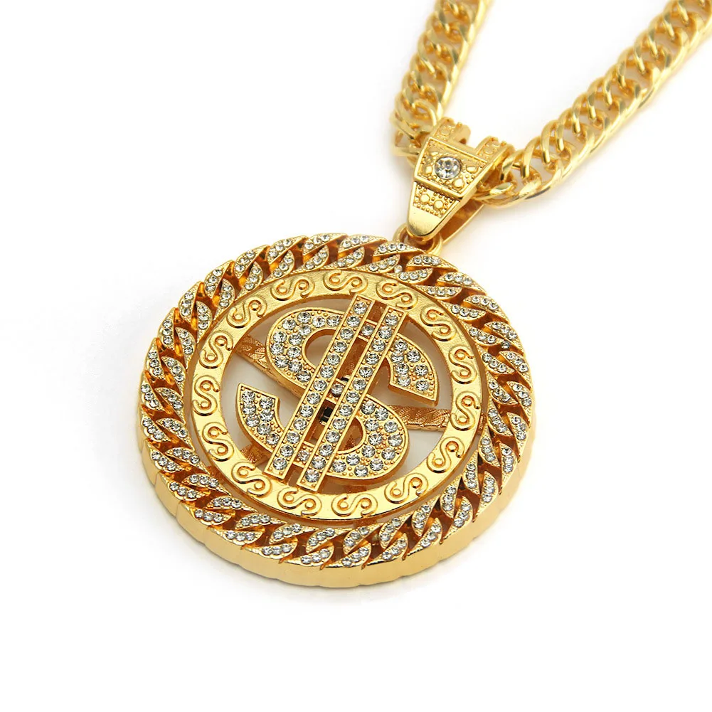 

Iced Out Bling Diamond-Studded with Dollar Sign Pendant Necklace Jewelry HipHop Rapper Necklace for Men