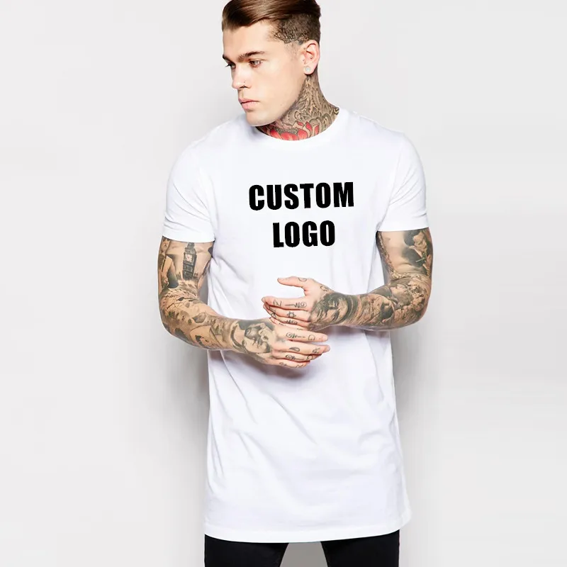 

Short Sleeve Long Line T Shirt Men 100% Cotton Extended Length in Black/White