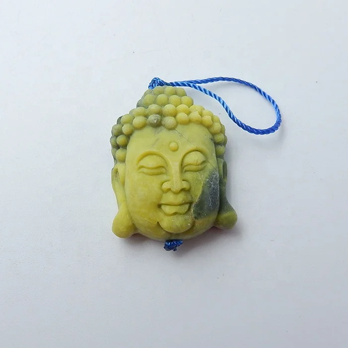 

Excellent Design Carved Buddha Natural Stone Serpentine Necklace Pendant 31x25x14mm 9.9g, Yellow
