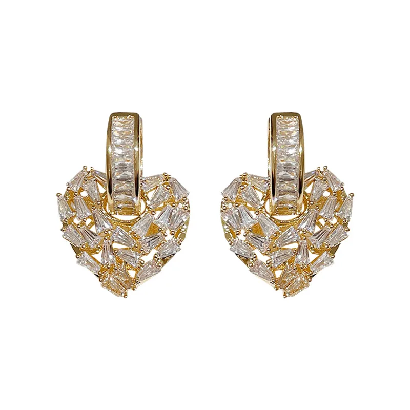 

Exquisite Real 18k Gold Plated CZ Crystal Circle Clip on Earrings Cubic Zircon Heart Drop Earrings