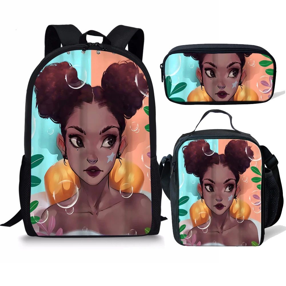 

African American Boys Girls Backpack Printing Large Capacity Latop Polyester School Bag For Kids with Meal Pack and Pencil Case