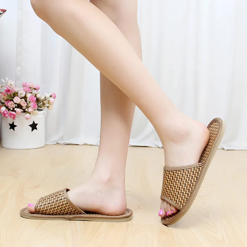 

Bamboo wicker couple home wood floor straw mat summer indoor sandals and slippers bathroom slippers wholesale, Many colors