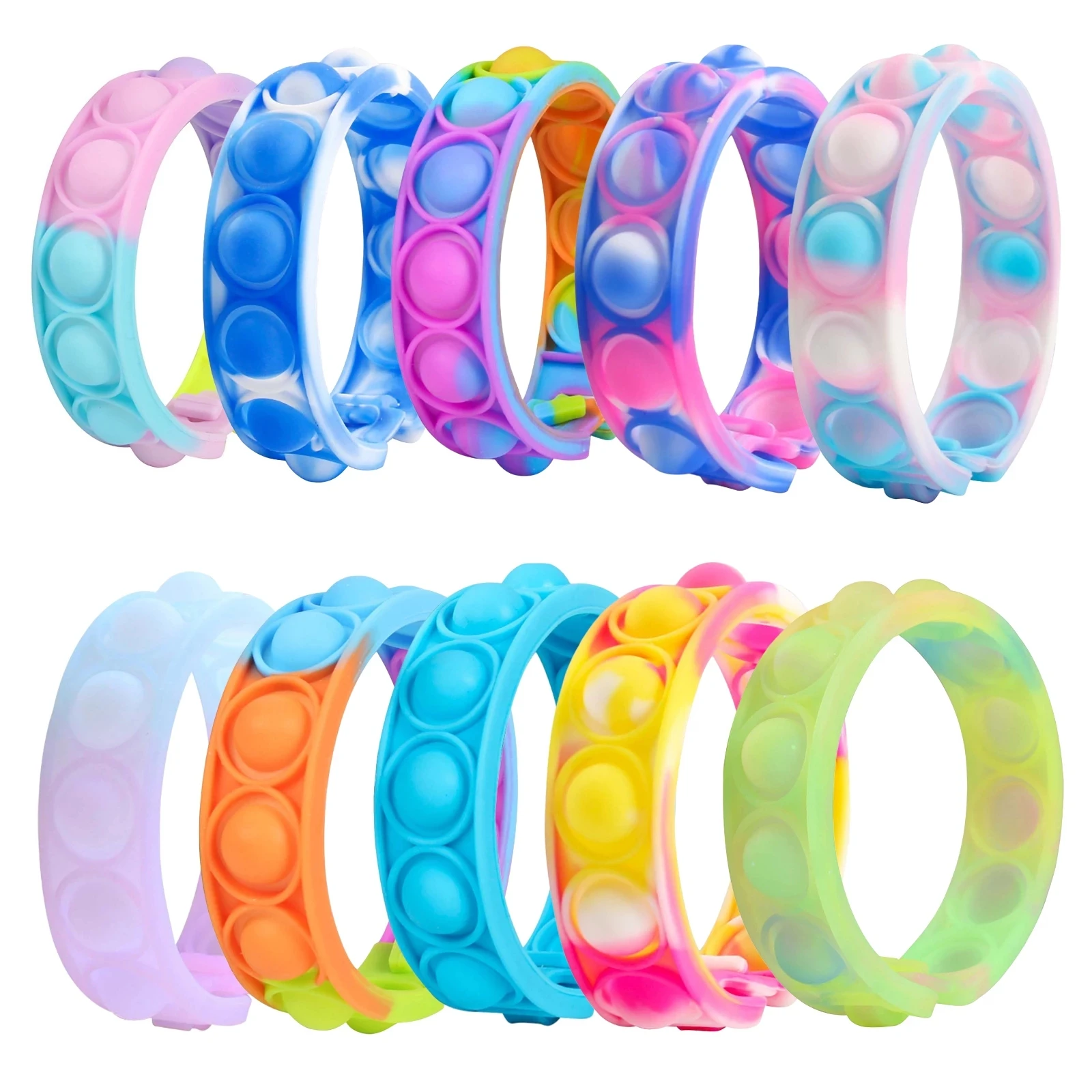 

New Colorful Stress Relief Wristband Fidget Toys Wearable Push Bubble Sensory Finger Press Fidget Toys Silicone Popit Bracelet