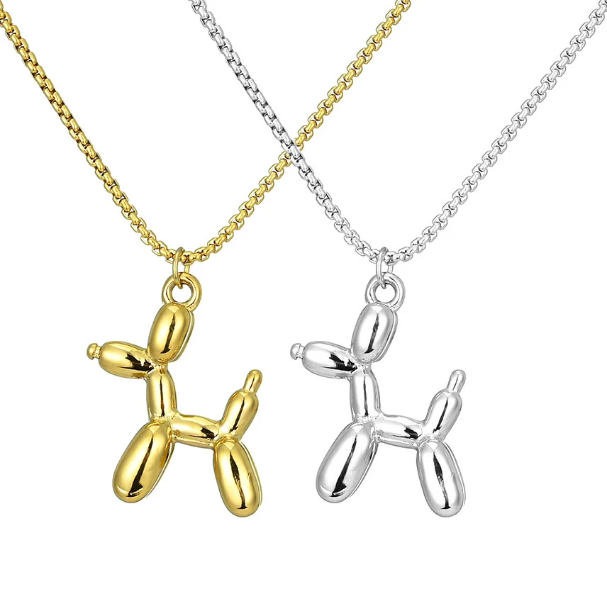 Hip Hop Style Non Tarnish Silver 18K Gold Plated Stainless Steel Balloon Dog Necklace Jewelry For Women Men