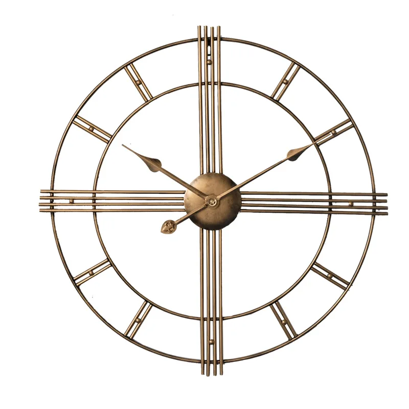 European Metal Circular Clock Bedroom Living Room Decor Wall Clocks